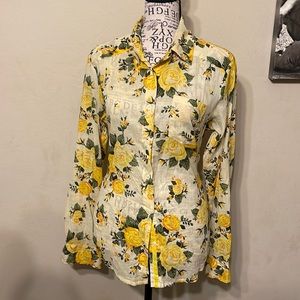 Rodeo Quincy Yellow Rose Button Down, Small